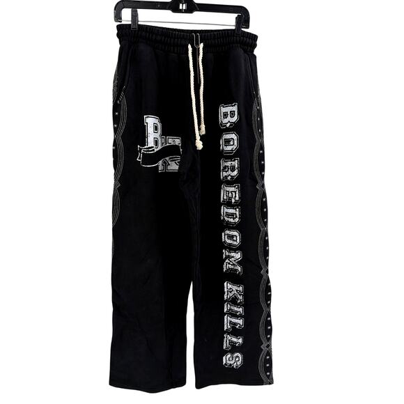 Boredom Kills Men's Black Collegiate Sweatpants Size L - Picture 8 of 10